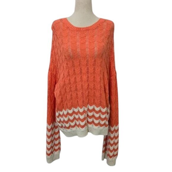 ABOUND WOMEN'S stripe print pointelle knit sweater crew neck Sz XXL  NEW - Picture 1 of 9